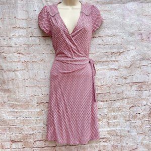 BODEN WH636 Summer Wrap Dress Size 4R Pink Brown Cap Sleeves